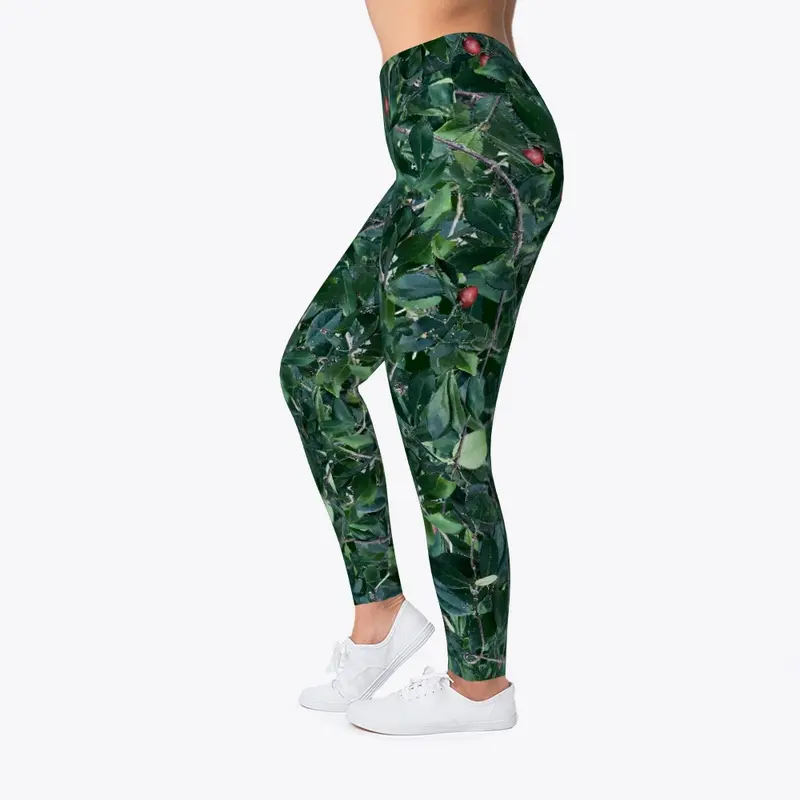 Green Leaf Printed Leggings for Women