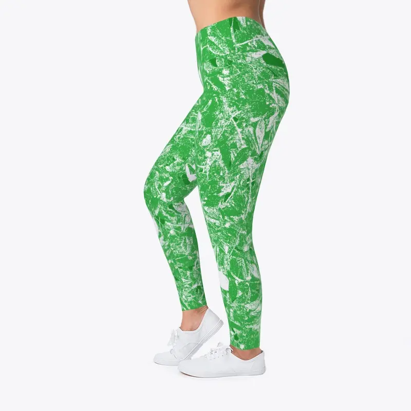 Green Leaf Printed Leggings for Women