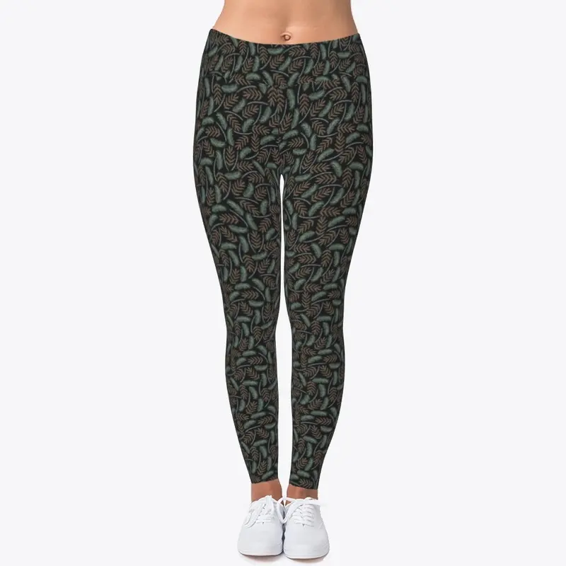 Feather Leaf Patterned Leggings